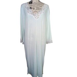 Softies Mint Green Long Nightgown Size XL, Lace Trim Detail Long Sleeve Romantic